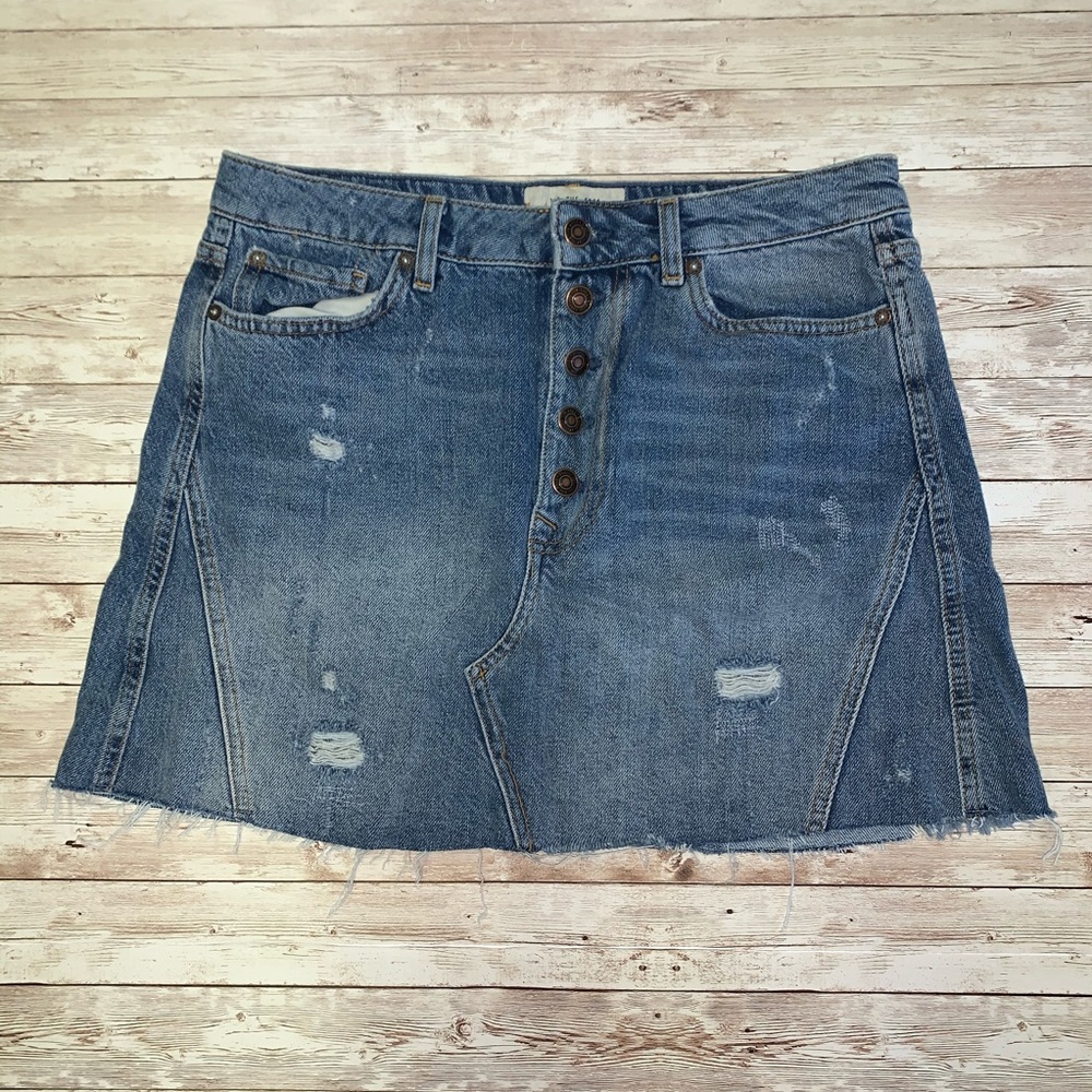 Free People Distressed Denim Mini Skirt - Blue - Picture 2 of 7